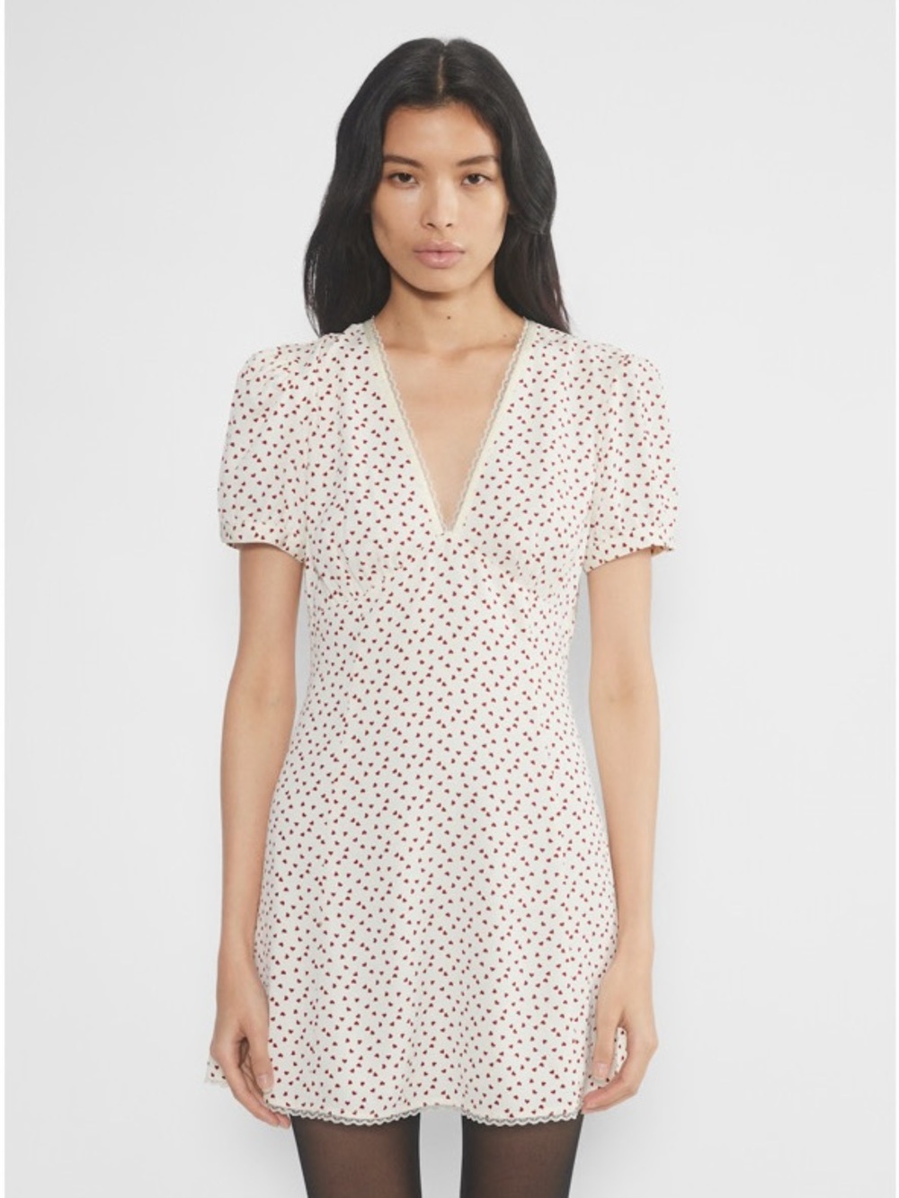 NWT Aritzia Wilfred Mille Dress Hearts Lt Birch/Dark Ruby Red Womens Size 2